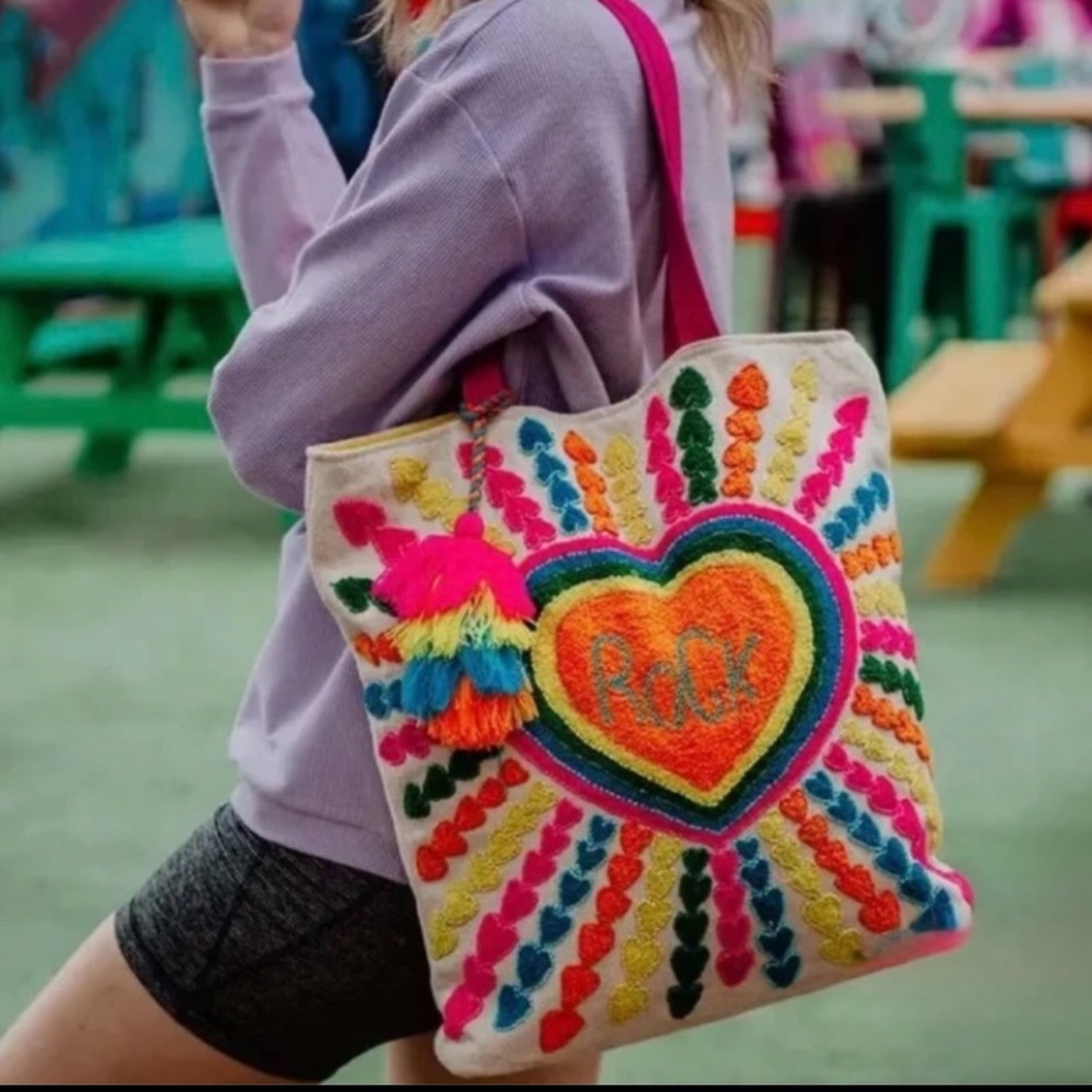 Katydid Heart ROCK Tote Bag Festival Maximalist Embroidered Shoulder Purse